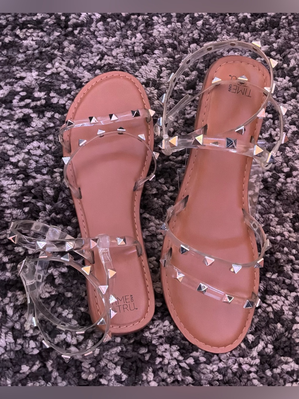 🌙✨ Time and Tru Clear Studded Wrap Sandals Size 9 Great Condition - Picture 3 of 5